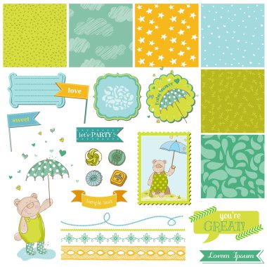 Konu - karalama defteri tasarım öğeleri - vektör duş bebek ayı