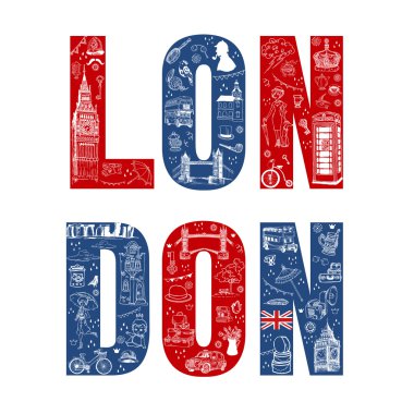 Londra illustation kartı - elle çizilmiş vektör