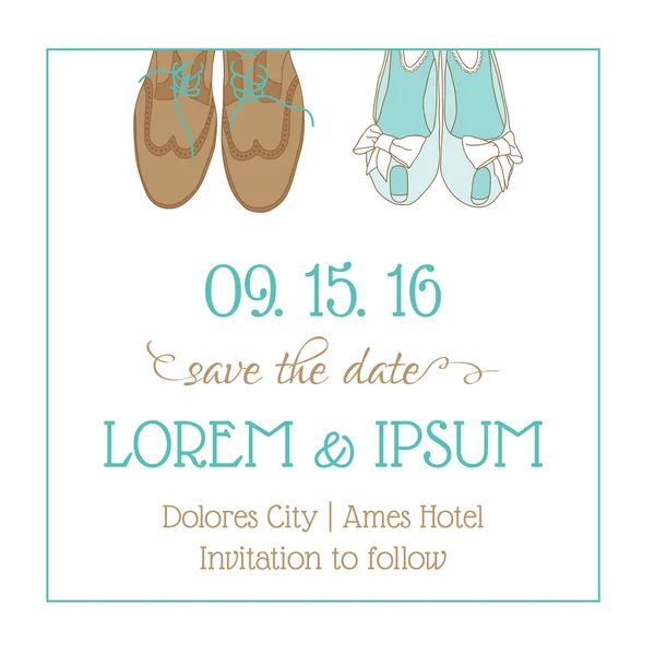 Wedding Invitation Card - con scarpe da sposa - Salva la data — Vettoriale Stock