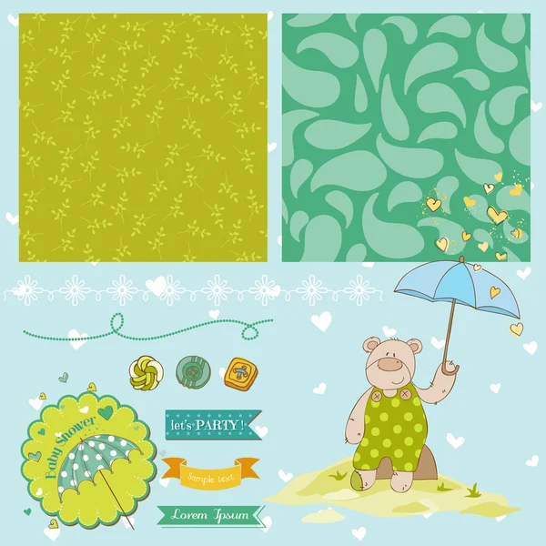 クマの赤ちゃんシャワー テーマ - スクラップ ブック デザイン要素 - ベクトル — ストックベクタ