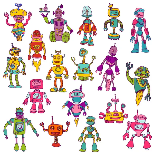 Ensemble de robots - Caniches dessinées à la main — Image vectorielle