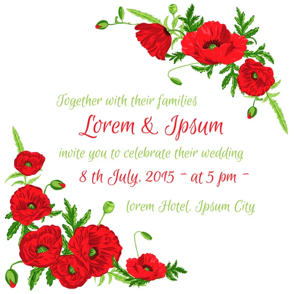 Vintage davetiye kartı - haşhaş floral Tema - vektör düğün — Stok Vektör