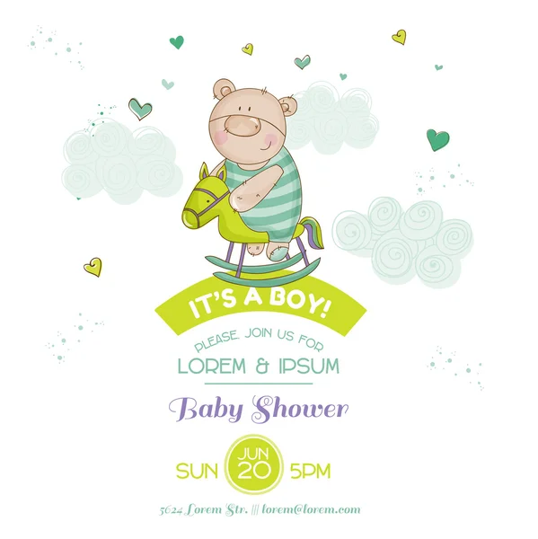 Cartão de banho de bebê - com urso de bebê e cavalo - em vetor — Vetor de Stock