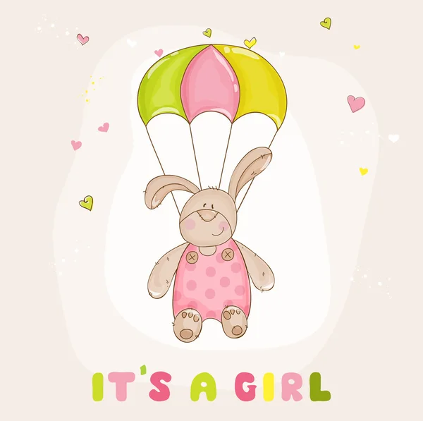 Baby Bunny con paracadute - Baby Shower o carta di arrivo — Vettoriale Stock