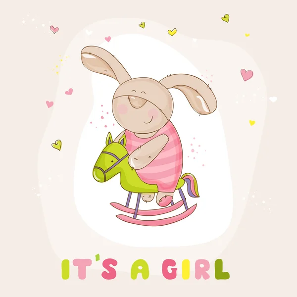 Baby Bunny en un caballo - Baby Shower o tarjeta de llegada - en vector — Archivo Imágenes Vectoriales