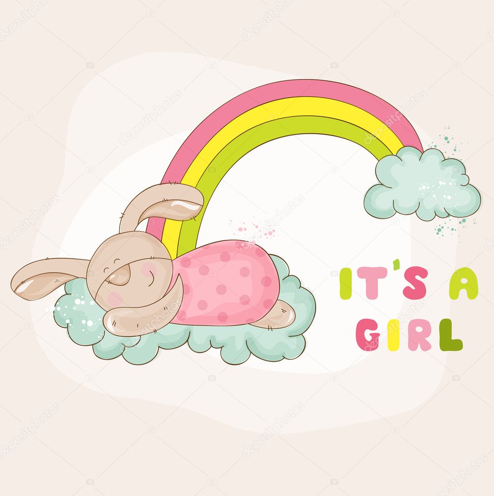 Baby Bunny on a Rainbow - Baby Shower or Arrival Card