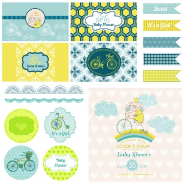 Bebek duş bunny ve set - tasarım, parti Bisiklet doğum günü