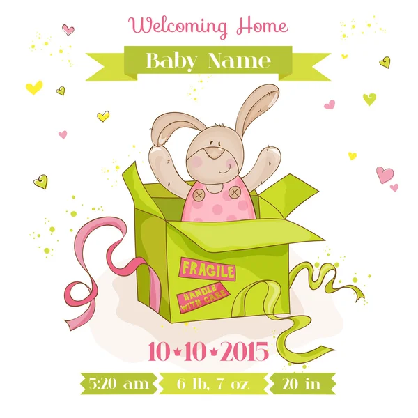 Baby Bunny in a Box - Baby Shower o Arrival Card - in vettore — Vettoriale Stock