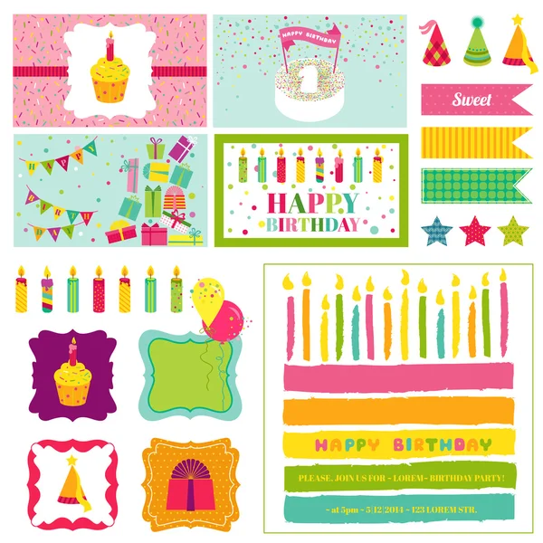Conjunto de invitación a la fiesta de cumpleaños: para cumpleaños, ducha para bebés, fiesta — Archivo Imágenes Vectoriales