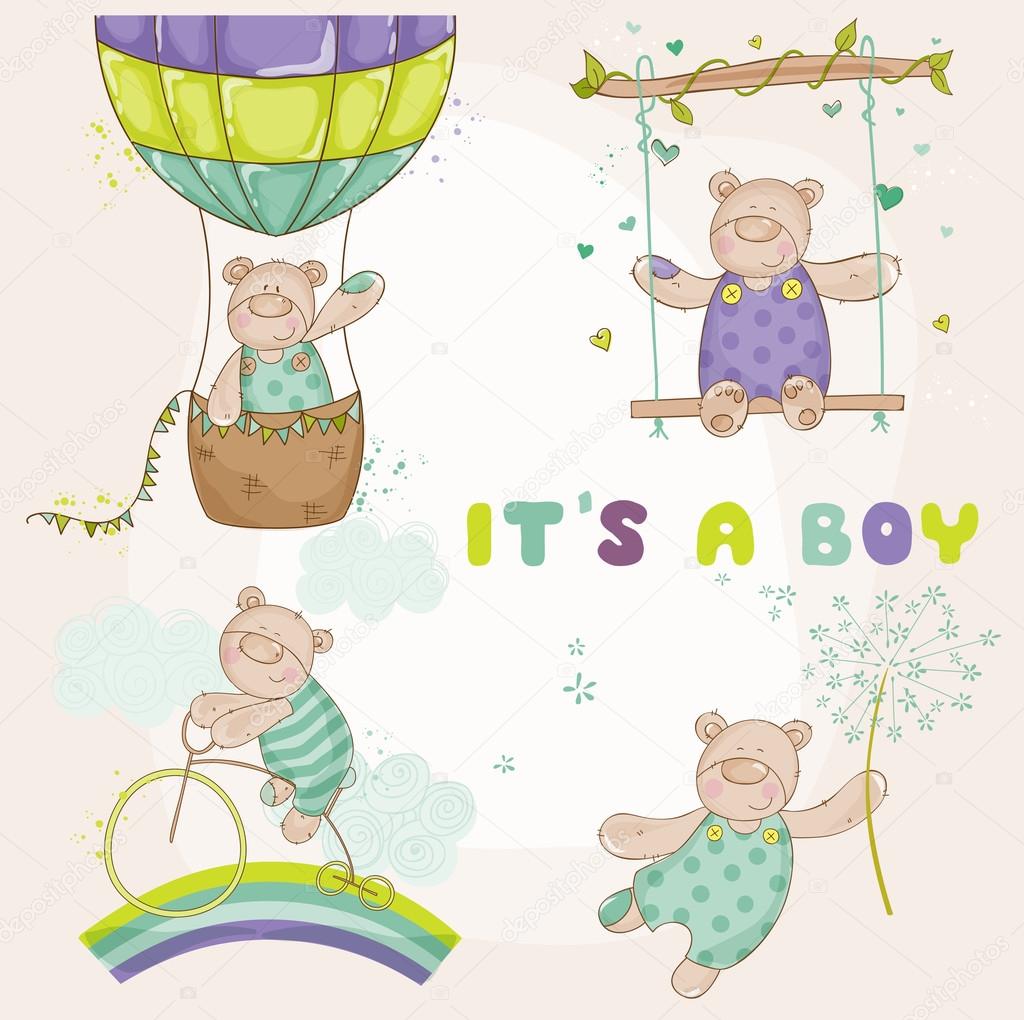 Baby Bear Set - Baby Shower or Arrival Card - in vector
