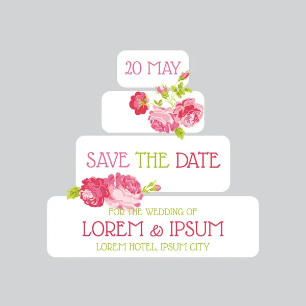 Convite de bolo de casamento - Salvar a data - para design, scrapbook — Vetor de Stock