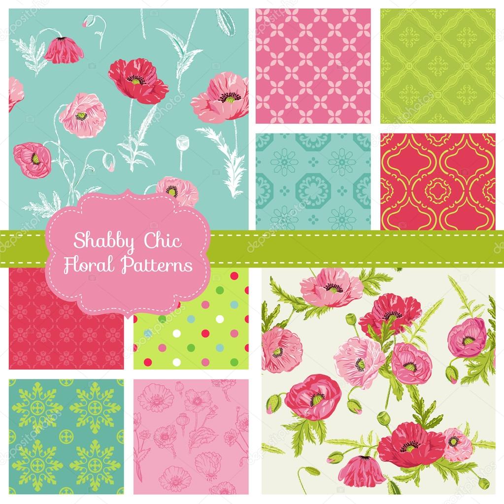  Floral Seamless Patterns - Poppy Theme - in vector