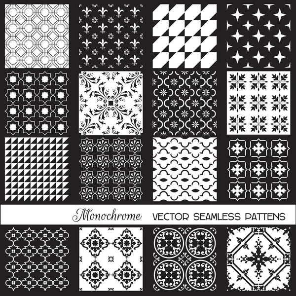 Seamless backgrounds Collection - Monochrome Set — Stock Vector
