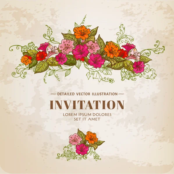 ビンテージ花のカード - デザイン、背景、招待 — ストックベクタ