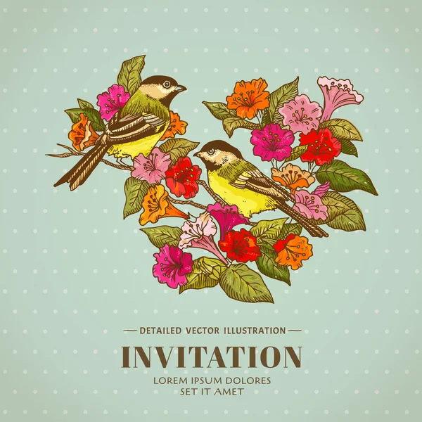 Fond rétro - Fleurs et oiseaux - pour le design et le scrapbook — Image vectorielle