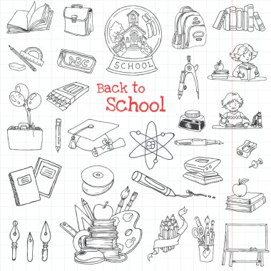 okula geri doodles - çizilmiş vektör çizim tasarım öğeleri