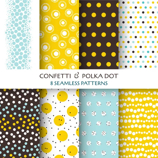 8 naadloze patronen - confetti en polka dot - textuur — Stockvector