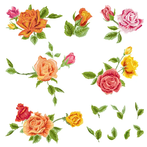 Conjunto de rosas aquarela - fundo floral - em vetor — Vetor de Stock