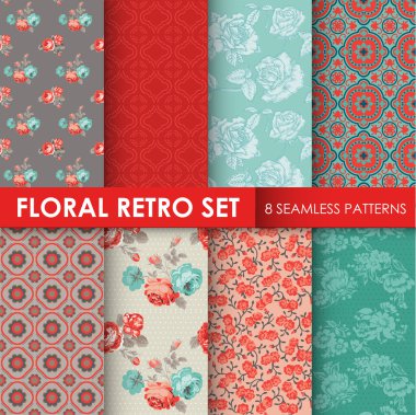 8 Seamless Patterns - Floral Retro Set - texture for wallpaper