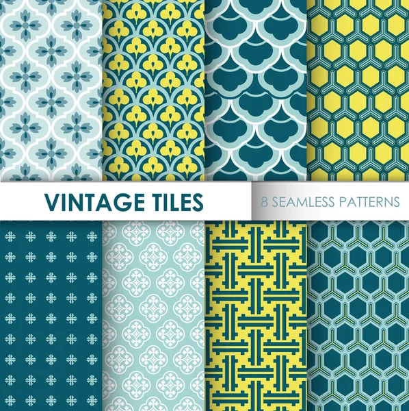 Fondos de baldosas vintage - 8 patrones sin costura para el diseño — Archivo Imágenes Vectoriales