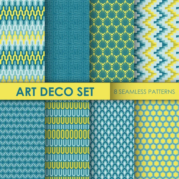 Vintage art déco-bakgrund set - 8 seamless mönster för design — Stock vektor