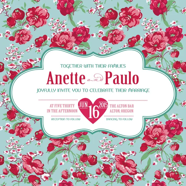 Wedding Vintage Invitation Card with Floral Pattern - in vector Royalty Free Stock Illustrations