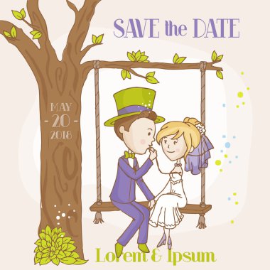 gelin ve damat - tarih düğün kartını kaydetmek - vektör içinde