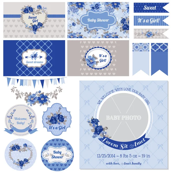 Scrapbook designelement - baby shower blomtema - i vector — Stock vektor