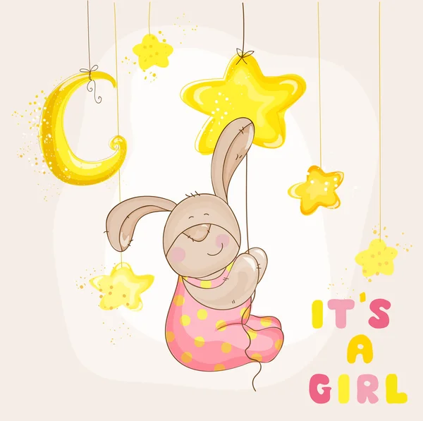 Baby Bunny con stelle e luna - Baby Shower o carta di arrivo — Vettoriale Stock