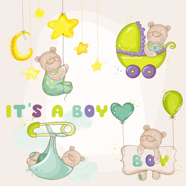 Set de Osos para Bebé - para Baby Shower o Tarjetas de Llegada de Bebé - en vector — Vector de stock