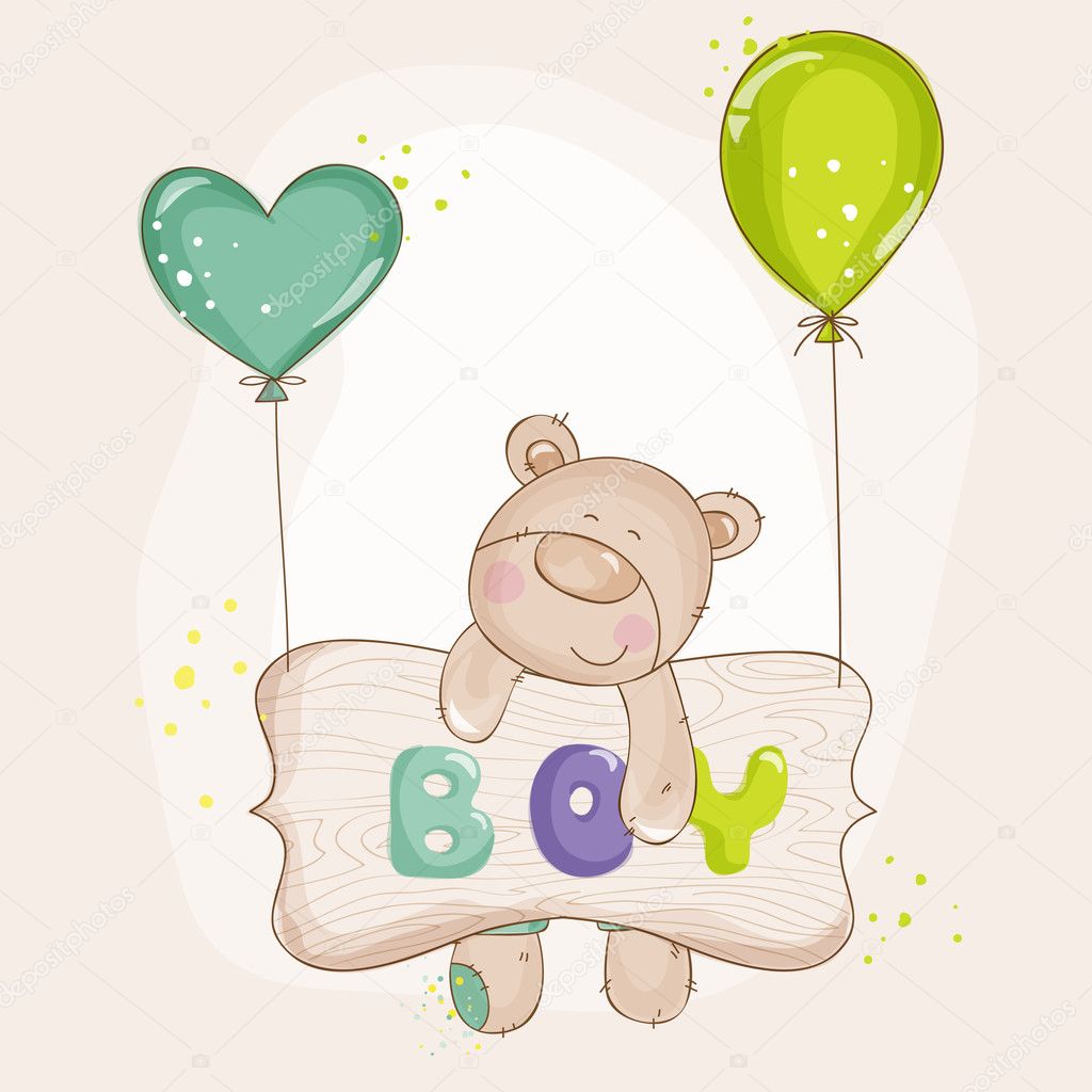 Baby Bear with Balloons - Baby Shower or Baby Arrival Cards