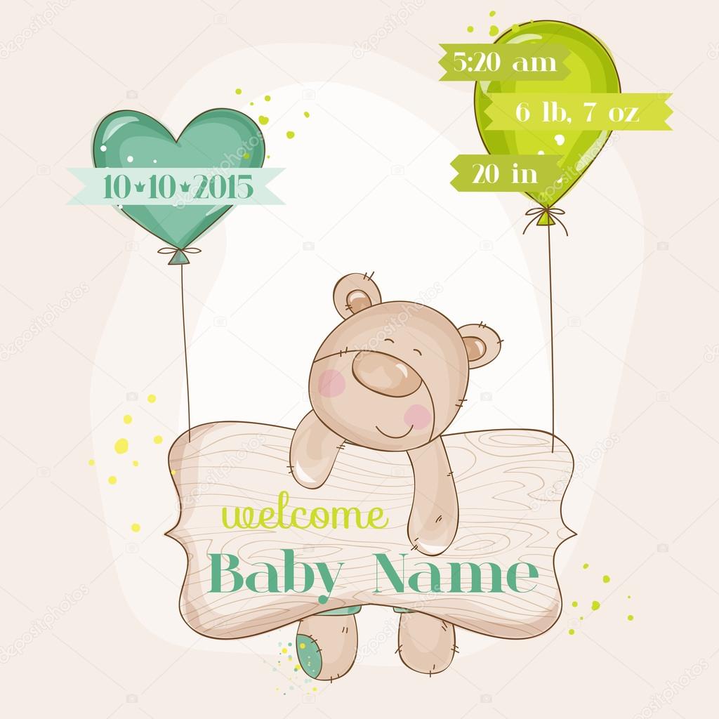 Baby Bear with Balloons - Baby Shower or Baby Arrival Cards