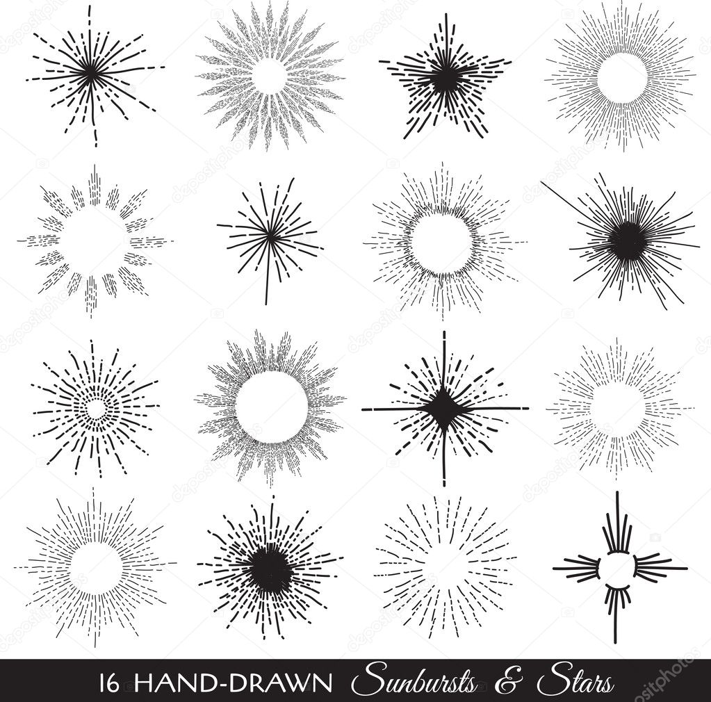 Sunbursts and Stars - hand-drawn illustration in vector