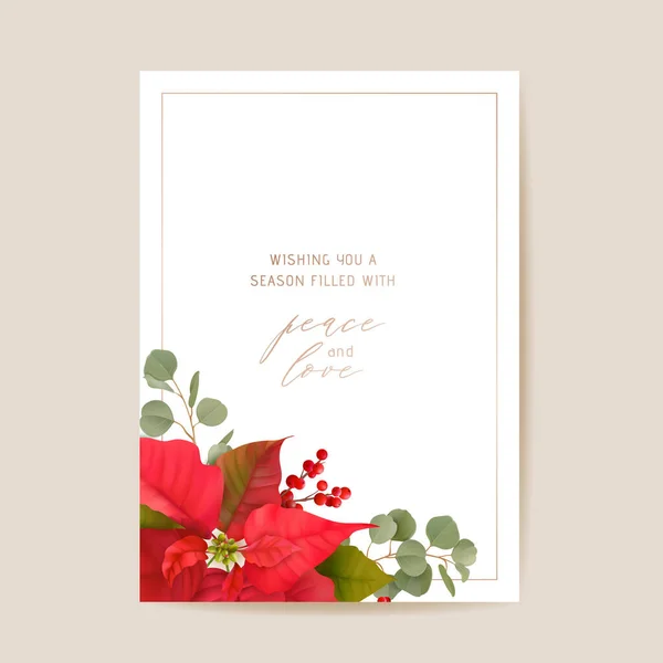 Poinsettia Winter Floral Card, Christmas Vector Wedding Invitation.假日派对问候横幅模板 — 图库矢量图片