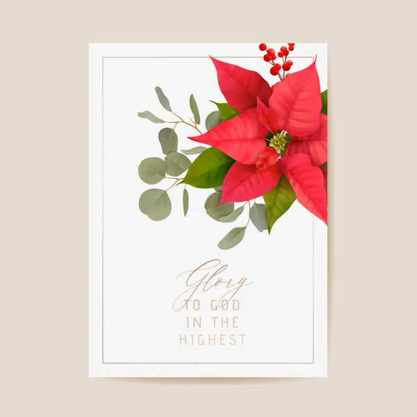 Poinsettia हिवाळी फुलांचे कार्ड, ख्रिसमस वेक्टर लग्न आमंत्रण. सुट्टी पार्टी ग्रीटिंग बॅनर टेम्पलेट — स्टॉक व्हेक्टर