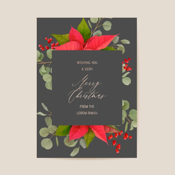 Realistyczne Poinsettia 3d Kwiaty Winter Card, Wesołych Świąt Wektor Pozdrowienia. Zaproszenie na imprezę noworoczną — Wektor stockowy