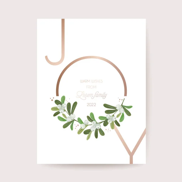 Elegant Merry Christmas New Year Card Green Mistletoe Wreath Winter — Stock Vector