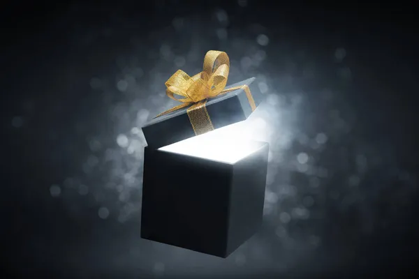 Schwarze Geschenkbox Auf Dunklem Hintergrund — Stockfoto