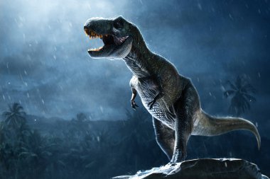 Dinozor tyrannosaurus rex dağın tepesinde
