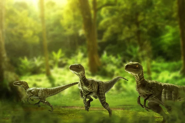 Dinosaurios Velociraptores Selva — Foto de Stock