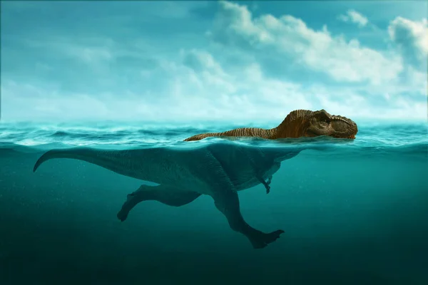 Representación Dinosaurio Tyrannosaurus Rex Nadando — Foto de Stock