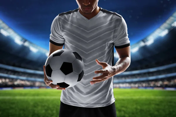 Giocatore Calcio Possesso Palla Nello Stadio — Foto Stock