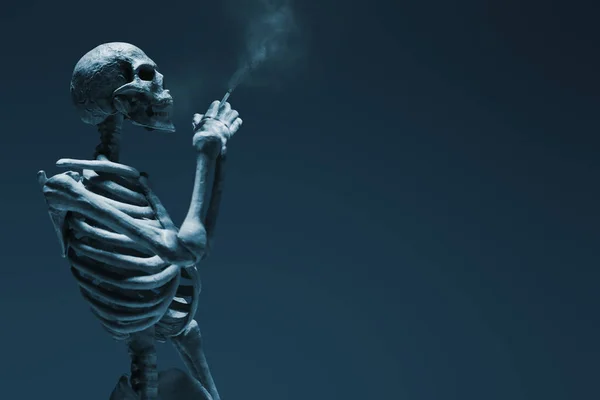 Lidská Kostra Smrt Kouření Cigarety — Stock fotografie