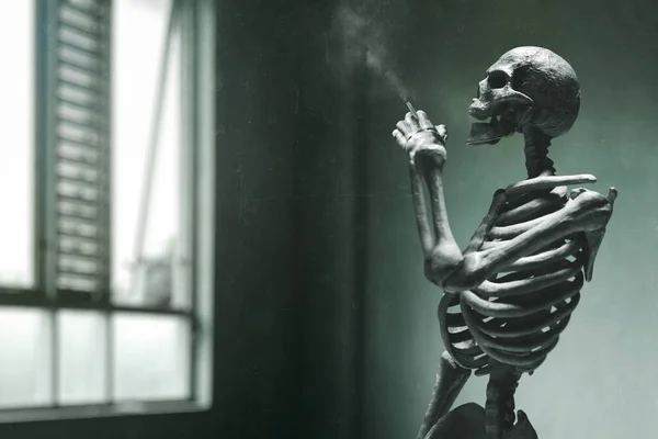 Esqueleto Humano Morte Fumar Cigarro — Fotografia de Stock