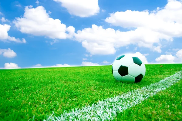 Pelota de fútbol en hierba . —  Fotos de Stock