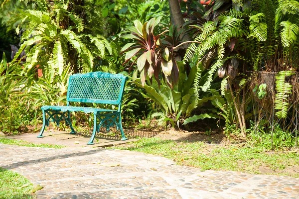 Benches along the pathway in the park. — Stock Photo, Image