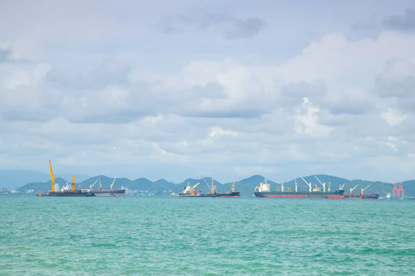 Large cargo ships moored offshore. — Stock Photo, Image