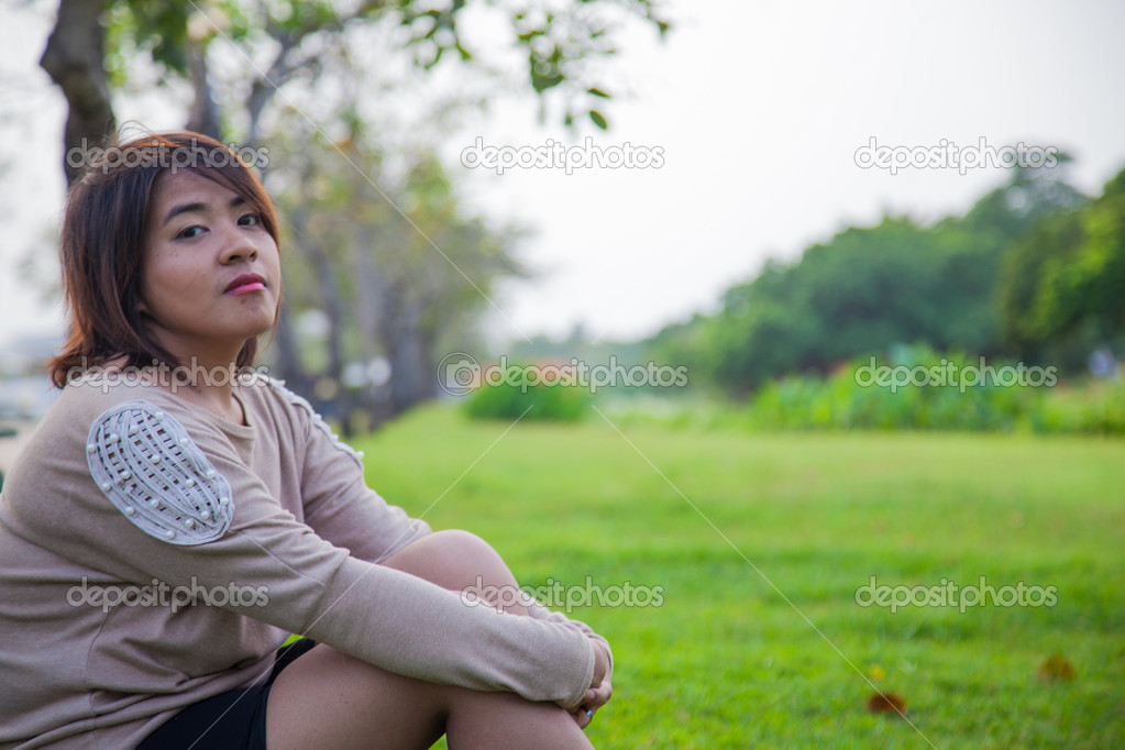 Outdoor asian woman blonde