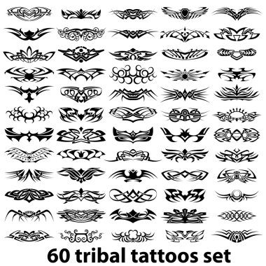 60 tribal tattoos set clipart