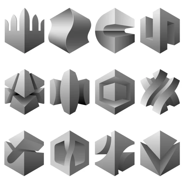 Elementi di design 3D booleani vettoriali — Vettoriale Stock